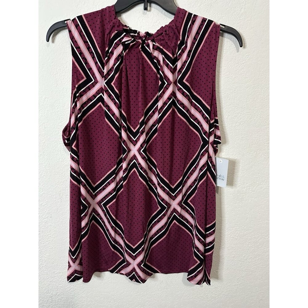 Croft & Barrow Pink Maroon Dots Striped Blouse Tank Top Shirt Size 2XL